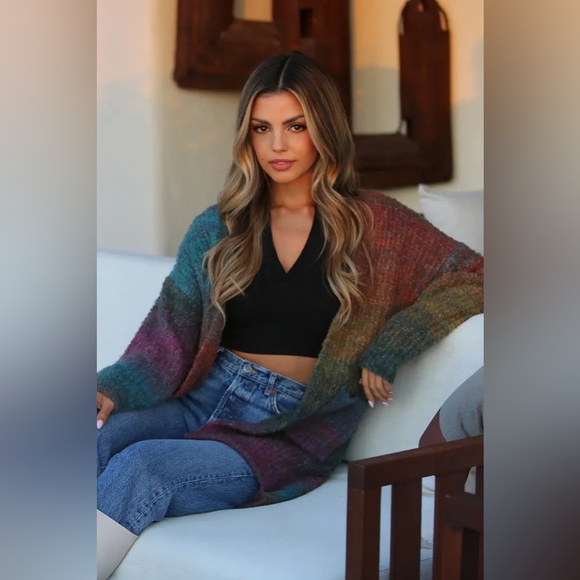 Multicolor Ombre Textured Marled Knit Cardigan with Pockets - Picture 2 of 16